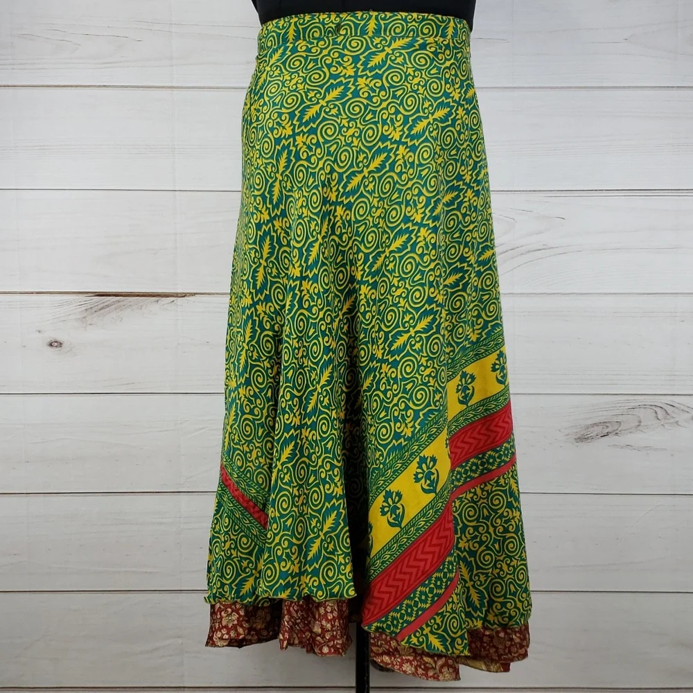 Darn Good Yarn Sari Silk Wrap Skirt Ankle Goddess - Picture 2 of 16